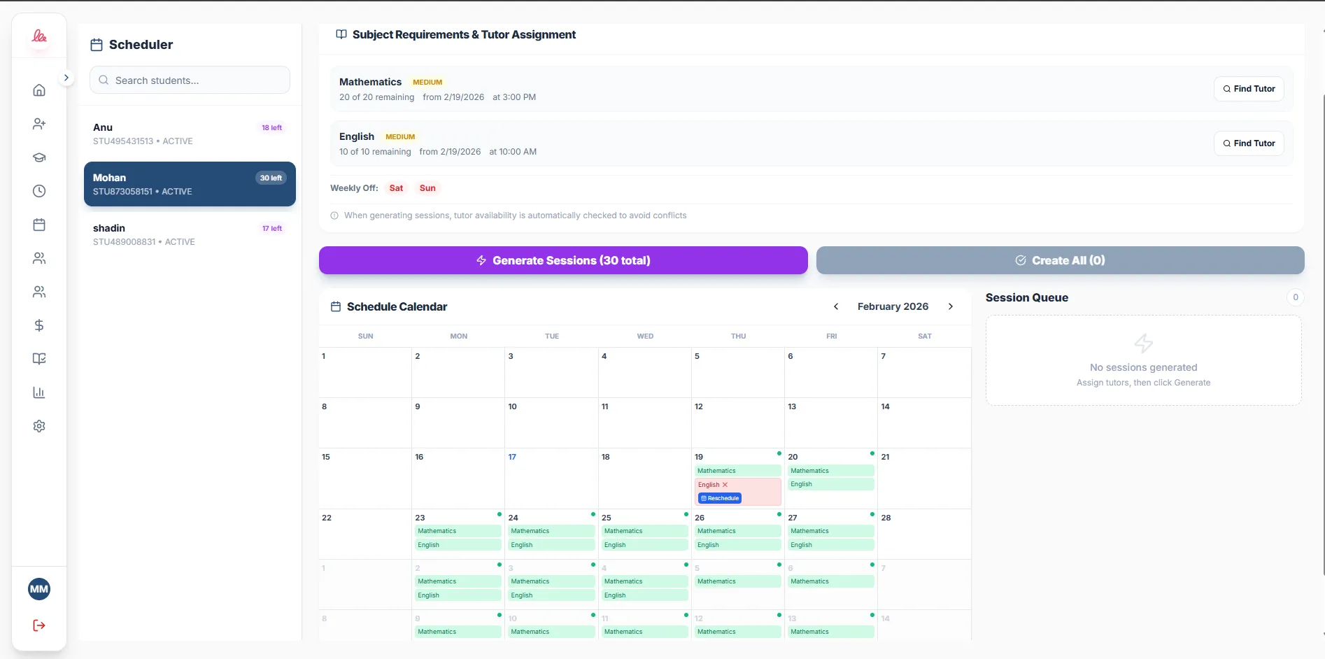 Sessions LMS session scheduler